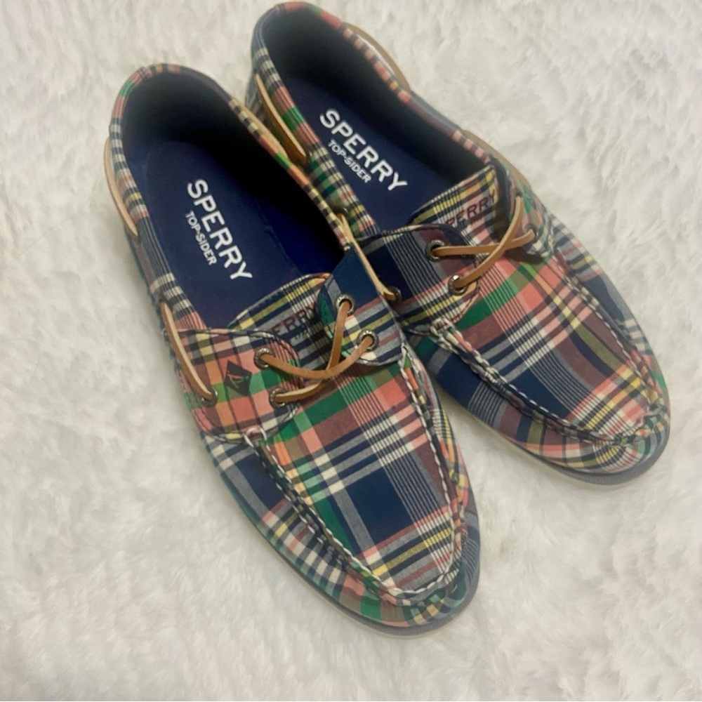 Sperry Men's Plaid Boat Shoes - Blue and Green